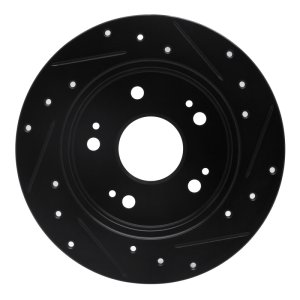 Acura ILX Brake Rotor (1) - Rear Left - R1 Concepts - Drilled & Slotted - Black - `97-`15